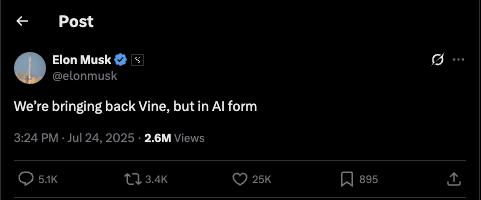 ทวีตของ Elon Musk เกี่ยวกับ Imagine